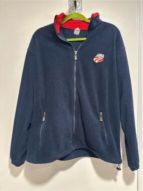 Vintage 90s Gogo navy blue U.S. Ski Team full-zip fleece jacket red inner collar